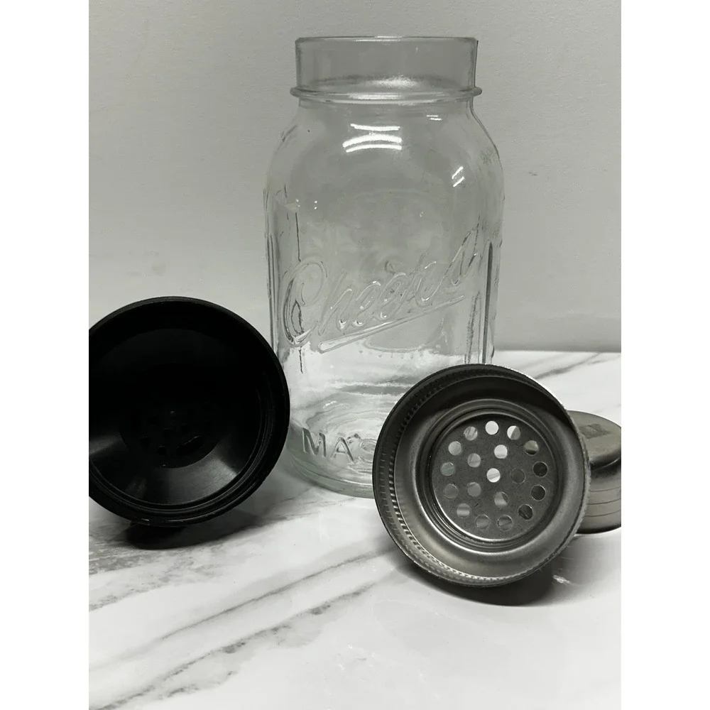 Vintage Mason Cheers Jar Cocktail Shaker With Strainer Lid